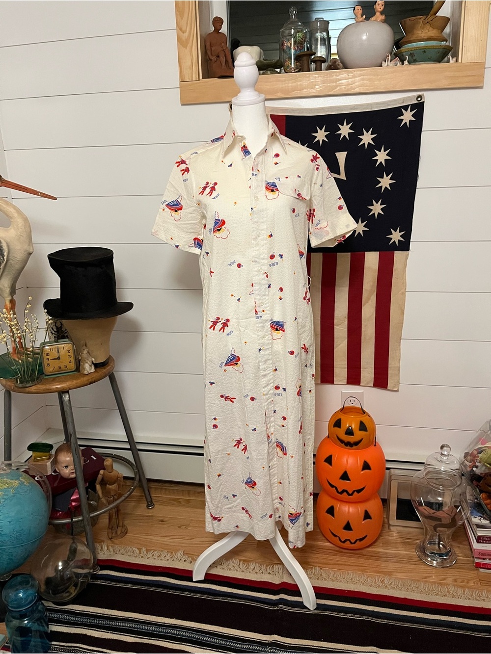 Vintage Nautical Dress Sailor Boat 100% Cotton Size: 8 classic resort vacation